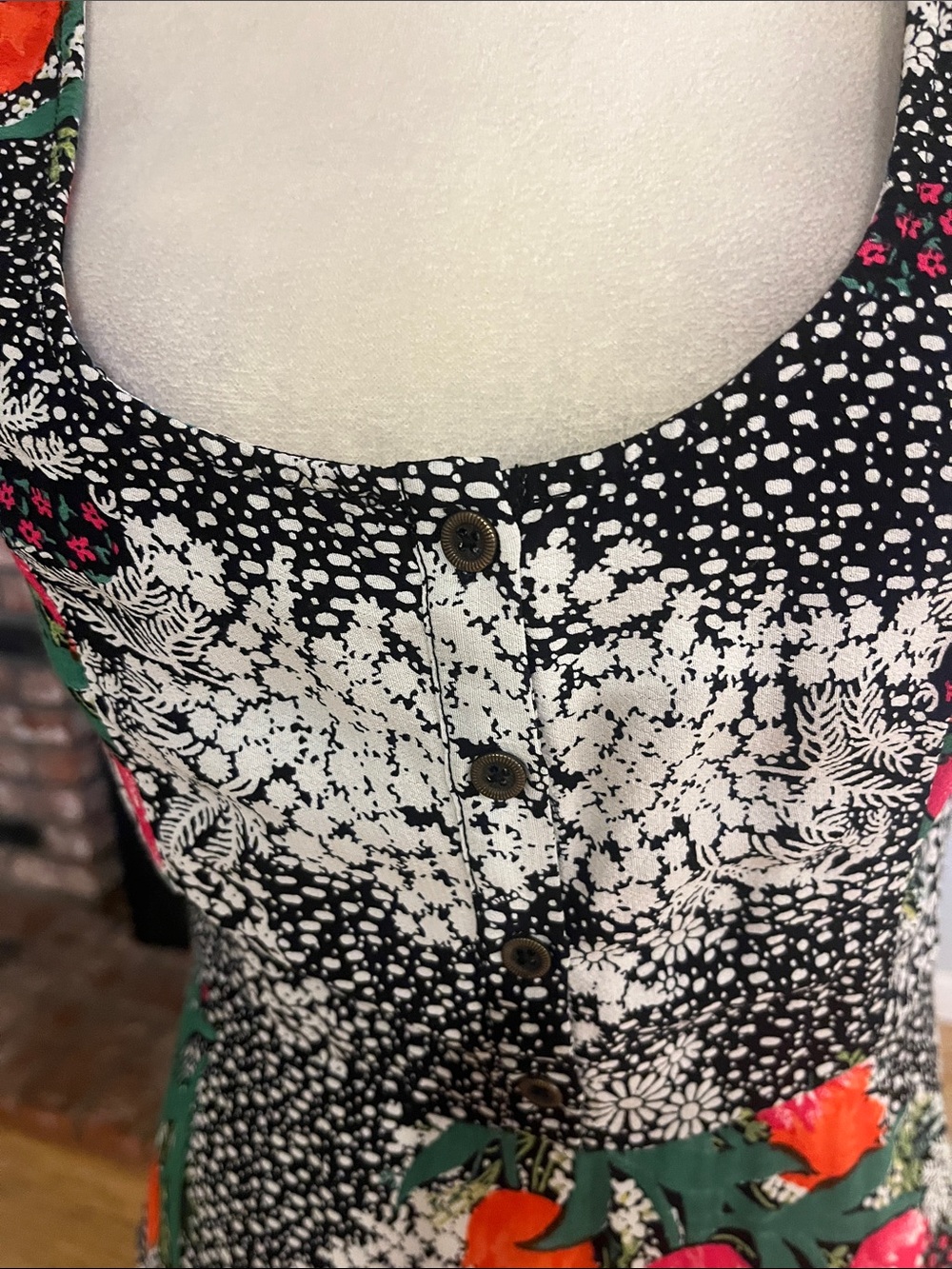Maeve Black Floral Midi Dress with Pink and Orange Accents - Picture 2 of 5